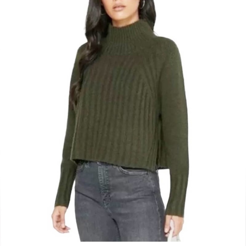 Olive Green Ribbed Turtleneck Sweater
